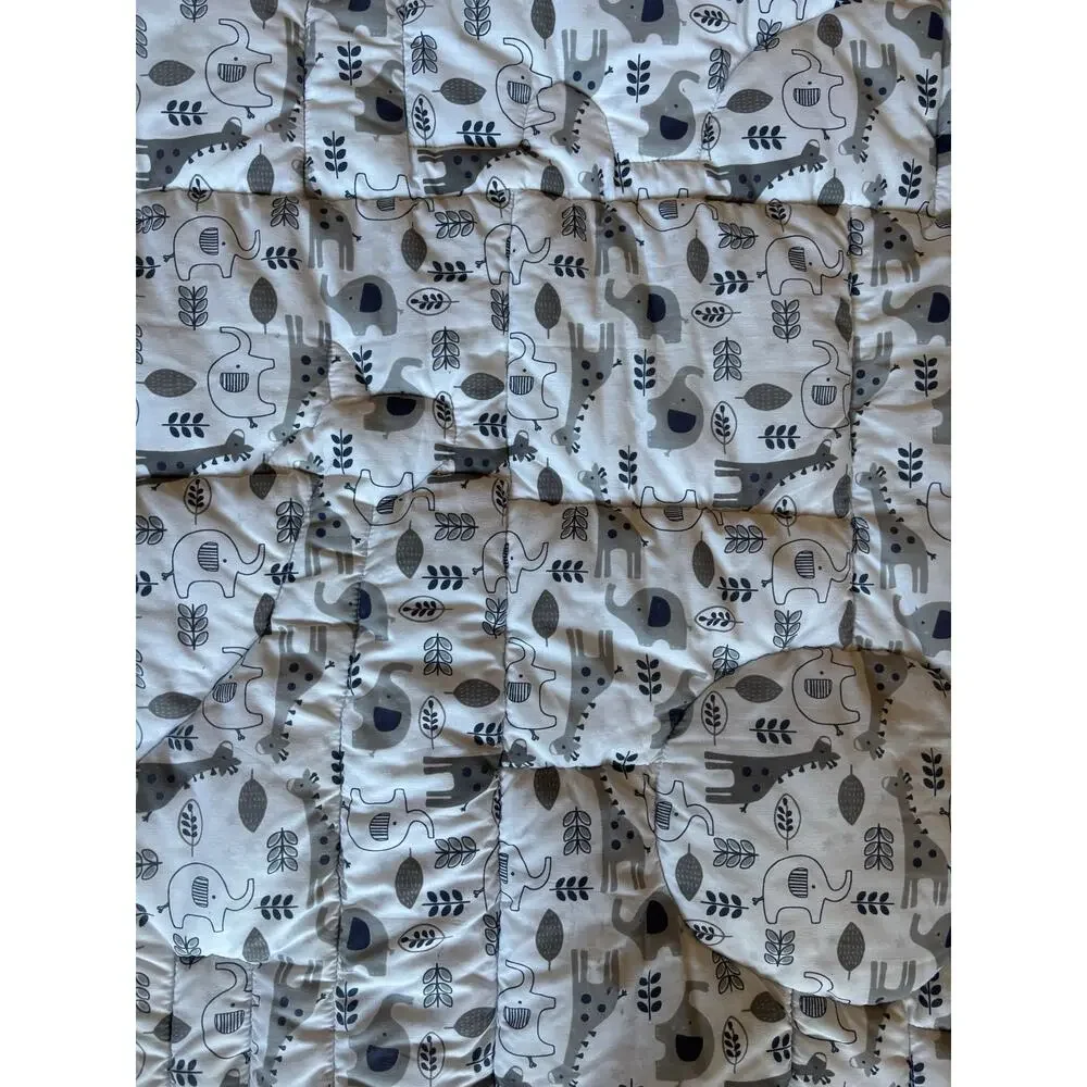 NOJO Quilted Baby Blanket Blue Gray White Tigers Giraffes Elephants